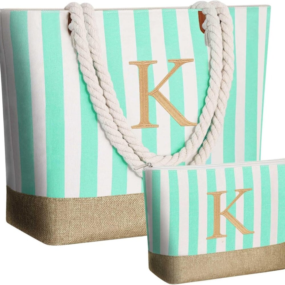 Personalized Initial Beach & Makeup Tote Bag for Women